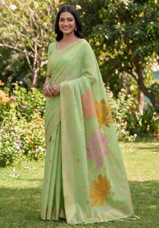 Picture of Nice Cotton & Linen Dark Khaki Saree