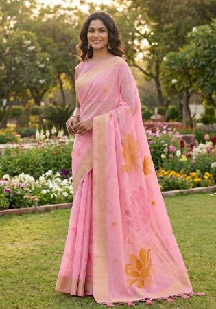Picture of Ravishing Cotton & Linen Pale Violet Red Saree