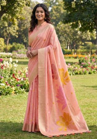 Picture of Marvelous Cotton & Linen Dark Salmon Saree