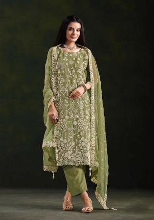 Picture of Chiffon Dark Khaki Straight Cut Salwar Kameez