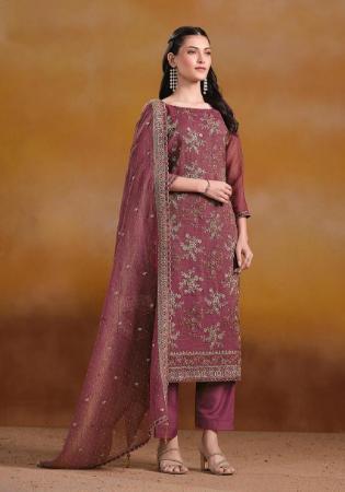 Picture of Organza Rosy Brown Straight Cut Salwar Kameez