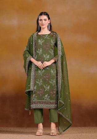 Picture of Organza Dark Olive Green Straight Cut Salwar Kameez