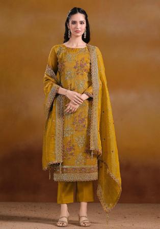 Picture of Superb Organza Chocolate Straight Cut Salwar Kameez