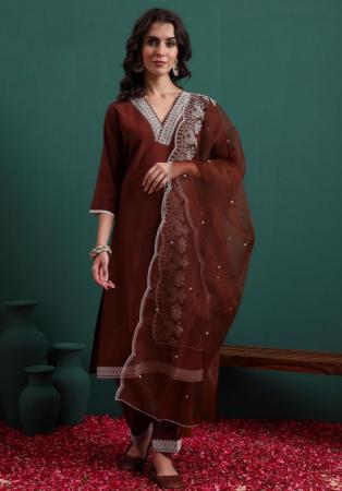 Picture of Fascinating Silk Saddle Brown Readymade Salwar Kameez
