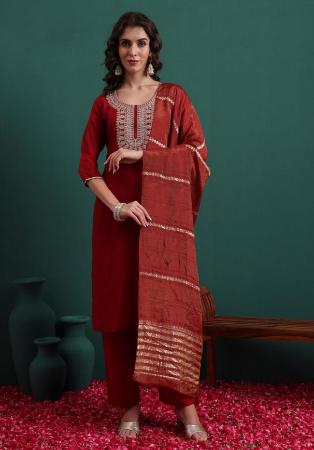 Picture of Enticing Silk Saddle Brown Readymade Salwar Kameez
