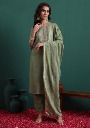 Picture of Well Formed Silk Dark Sea Green Readymade Salwar Kameez