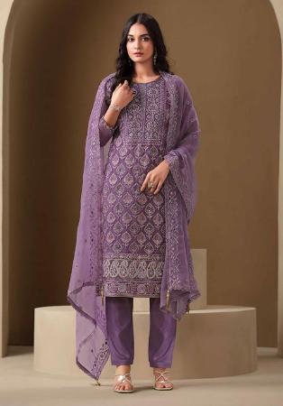 Picture of Marvelous Chiffon Purple Straight Cut Salwar Kameez