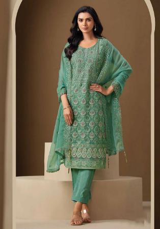Picture of Comely Chiffon Sea Green Straight Cut Salwar Kameez