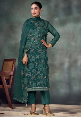Picture of Chiffon Dark Slate Grey Straight Cut Salwar Kameez