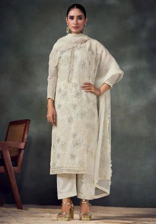Picture of Chiffon Ghost White Straight Cut Salwar Kameez