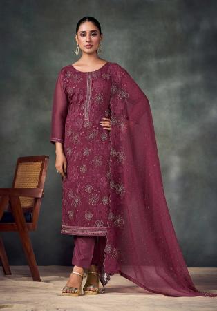 Picture of Bewitching Chiffon Purple Straight Cut Salwar Kameez