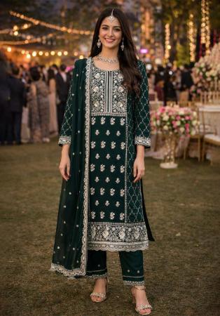 Picture of Georgette Dark Olive Green Readymade Salwar Kameez