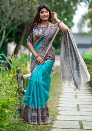 Picture of Beauteous Silk Dark Turquoise Saree