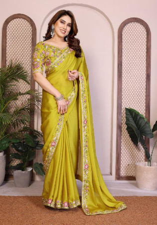 Picture of Alluring Chiffon & Satin Golden Rod Saree