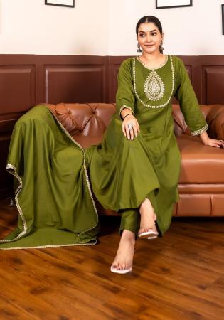Picture of Statuesque Silk Olive Drab Readymade Salwar Kameez