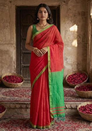 Picture of Beauteous Cotton Dark Red Saree