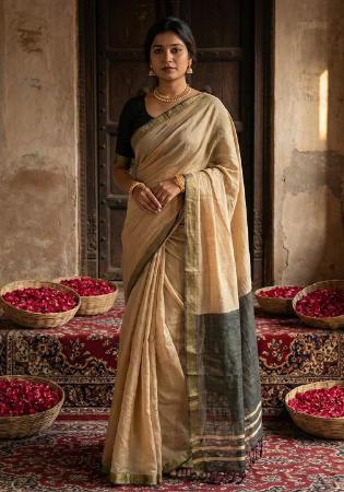 Picture of Grand Cotton Dark Olive Green Saree