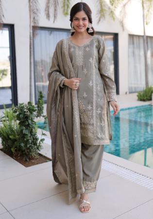 Picture of Nice Silk Grey Readymade Salwar Kameez