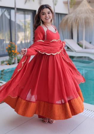 Picture of Sightly Silk Fire Brick Readymade Salwar Kameez