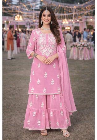 Picture of Georgette Pale Violet Red Straight Cut Salwar Kameez