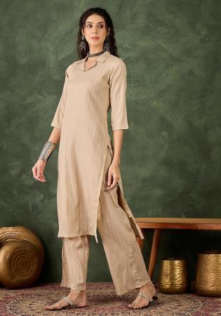 Picture of Good Looking Cotton & Silk Tan Readymade Salwar Kameez