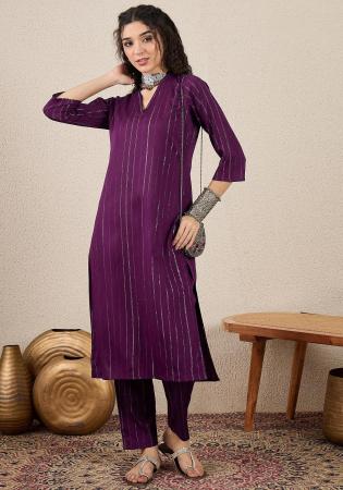 Picture of Cotton & Silk Purple Readymade Salwar Kameez