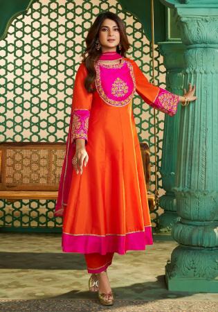 Picture of Alluring Silk Orange Red Readymade Salwar Kameez
