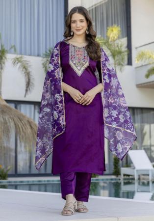 Picture of Delightful Silk Purple Readymade Salwar Kameez