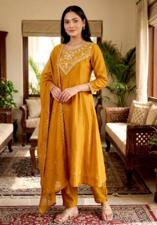 Picture of Fine Silk Golden Rod Readymade Salwar Kameez