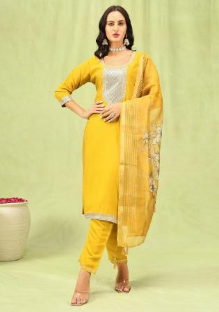 Picture of Sublime Silk Golden Readymade Salwar Kameez