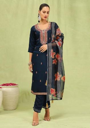 Picture of Ideal Silk Dark Slate Grey Readymade Salwar Kameez