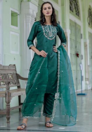 Picture of Ideal Silk Dark Green Readymade Salwar Kameez
