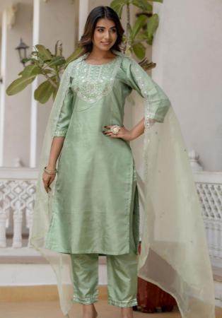Picture of Lovely Silk Dark Sea Green Readymade Salwar Kameez