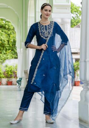 Picture of Fascinating Silk Navy Blue Readymade Salwar Kameez
