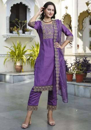 Picture of Wonderful Silk Purple Readymade Salwar Kameez