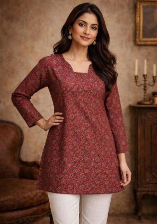 Picture of Chiffon & Georgette Maroon Kurtis And Tunic