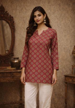 Picture of Chiffon & Georgette Maroon Kurtis And Tunic
