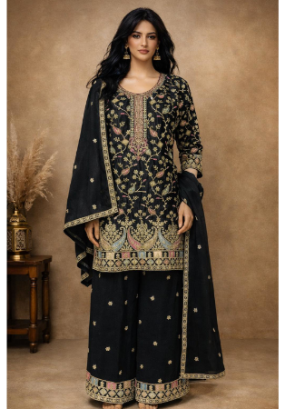 Picture of Wonderful Chiffon Black Straight Cut Salwar Kameez