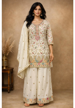 Picture of Alluring Chiffon White Straight Cut Salwar Kameez