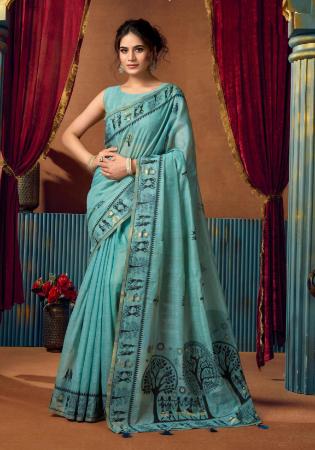 Picture of Stunning Cotton Cadet Blue Saree