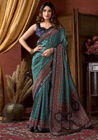 Picture of Radiant Crepe & Silk Dark Olive Green Saree