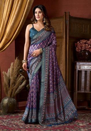 Picture of Beautiful Crepe & Silk Purple Saree