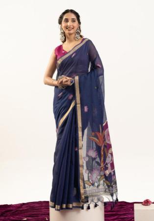 Picture of Exquisite Cotton Midnight Blue Saree