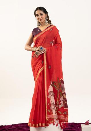 Picture of Enticing Cotton Crimson Saree