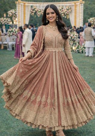 Picture of Chiffon Rosy Brown Straight Cut Salwar Kameez