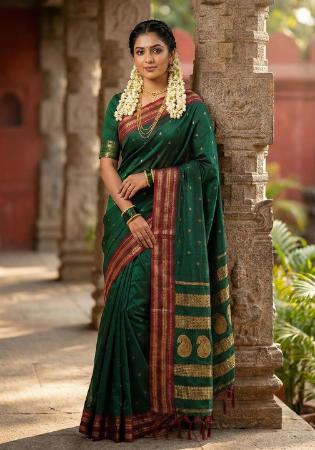 Picture of Delightful Silk Dark Olive Green Saree