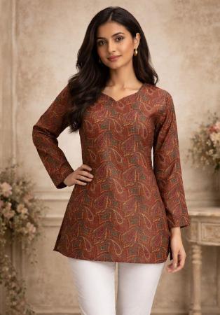 Picture of Exquisite Rayon Saddle Brown Kurtis & Tunic