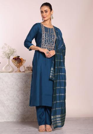 Picture of Excellent Silk Midnight Blue Readymade Salwar Kameez