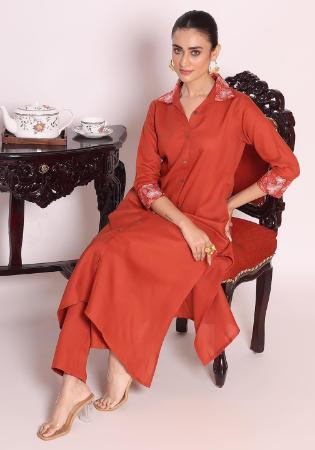 Picture of Good Looking Silk Fire Brick Readymade Salwar Kameez