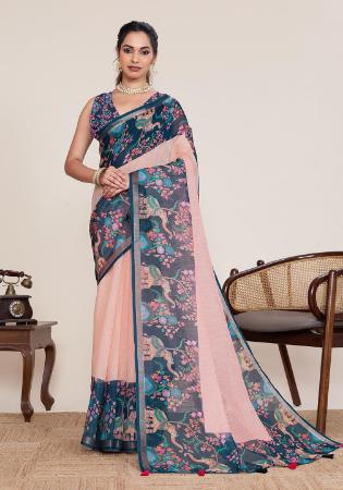 Picture of Excellent Linen & Silk Dark Slate Grey Saree